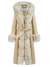 Load image into Gallery viewer, Fluffy Anh Long Hooded Fur and Woven Fabric Coat
