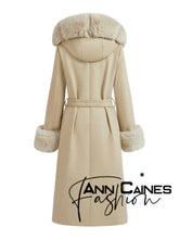 Load image into Gallery viewer, Fluffy Anh Long Hooded Fur and Woven Fabric Coat
