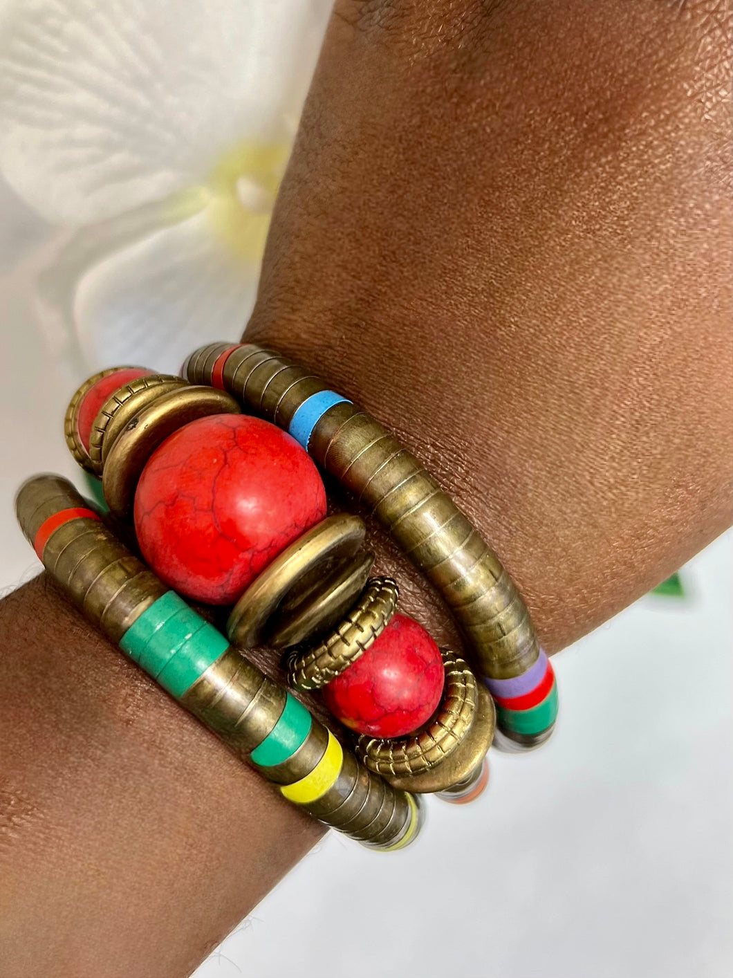 Snake Chain Red Bead Bangle