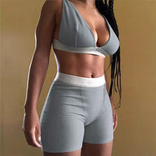 Load image into Gallery viewer, Cozy Ann Two-Piece Set | V-Neck Bra-Top &amp; Shorts
