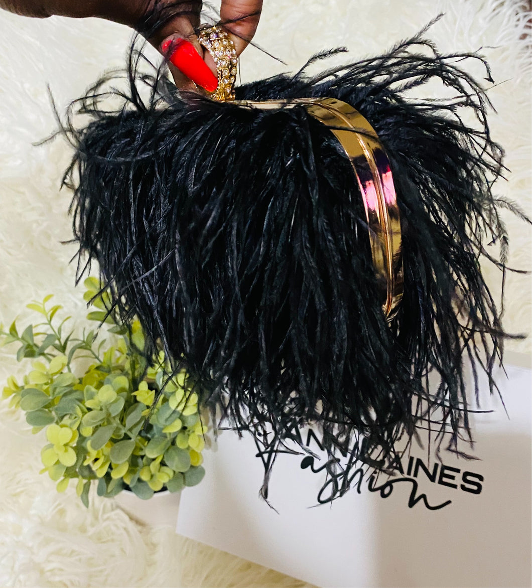 Black Feathered Clutch