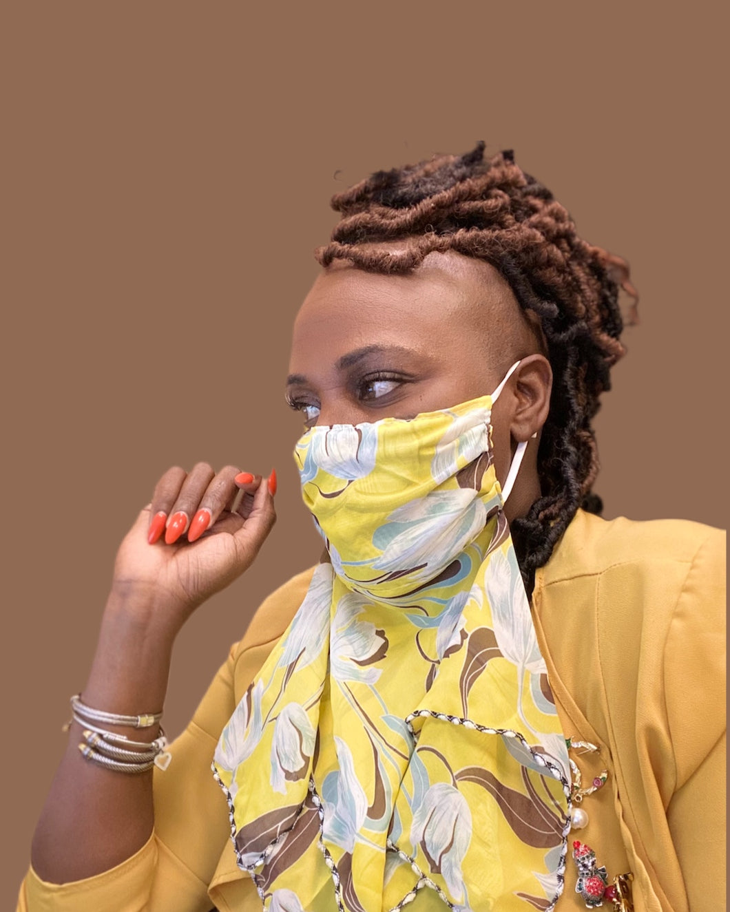 Floral Mask-Scarf Yellow | Bright and Stylish Protective Accessory