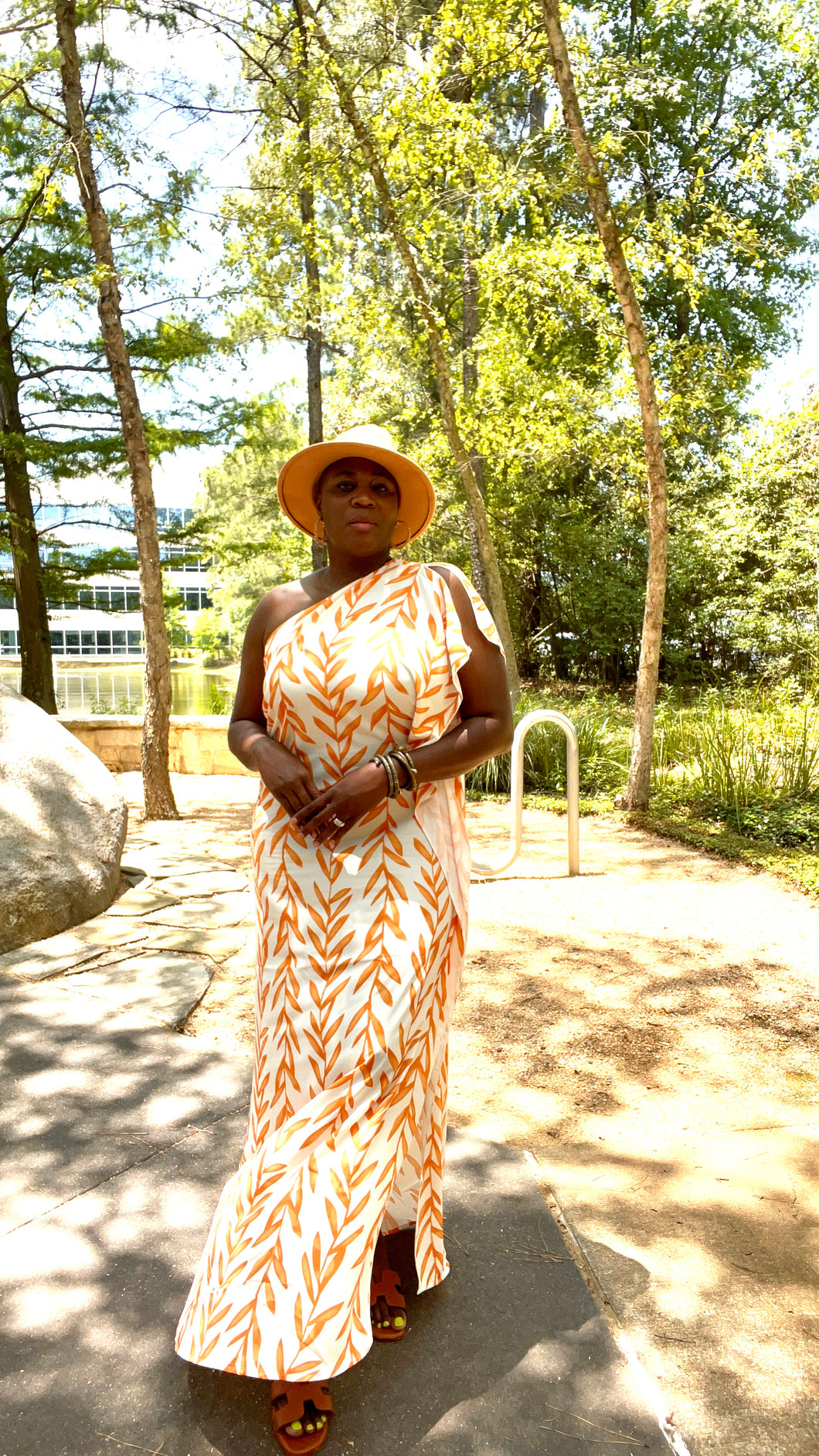 Classy Ica One-Shoulder Leaf Print Dress | Elegant & Trendy