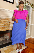 Load image into Gallery viewer, Swirling Ica Blue Asymmetric Hem Pleated Skirt | Stylish
